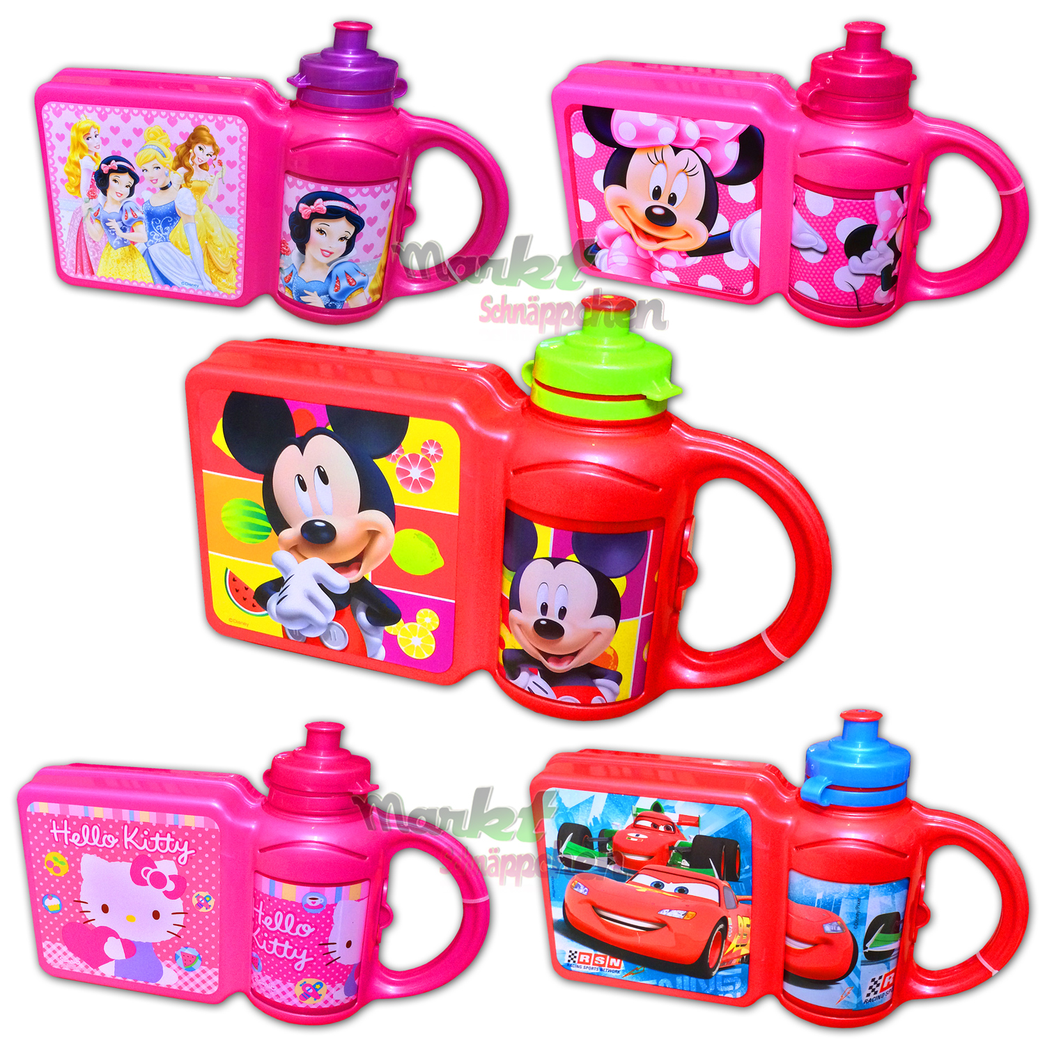 DISNEY Lunchbox Set Brotdose Trinkflasche Flasche Prinzessin Micky Maus